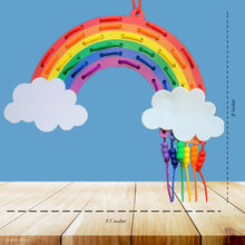 Load image into Gallery viewer, This picture shows The Kids Craft&#39;s Cherish the Rainbow Craft Kit - Rainbow Lacing Craft that your kid will be able to create once they are done.  Let your kid be a creator with this Craft Kit Box - The Kids Craft, a Creativeana LLC company creation. Your kid will love The Kids Craft&#39;s Cherish The Rainbow Crafts as they create their own hot air balloon, decorate their rainbow, create a bracelet, and create their art masterpiece.
